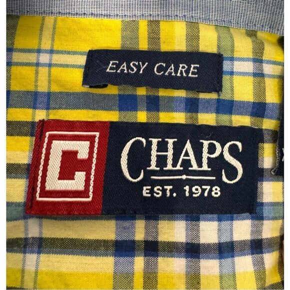 Chaps Mens Easy Care Yellow Plaid Shirt, Size XXL - Picture 10 of 10